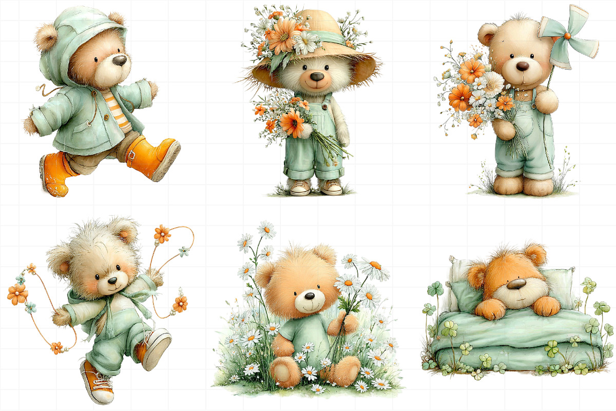 Spring Teddy Bear Clipart Set Bundle, an Illustration by Daily.Designs (Photo 6 of 8)