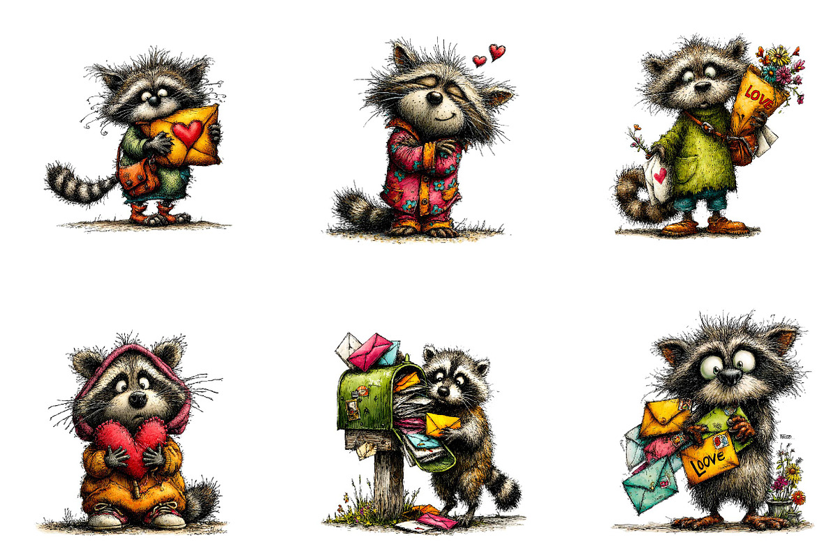 Whimsical Valentines Raccoon Clipart, an Illustration by CreationArt (Photo 5 of 7)