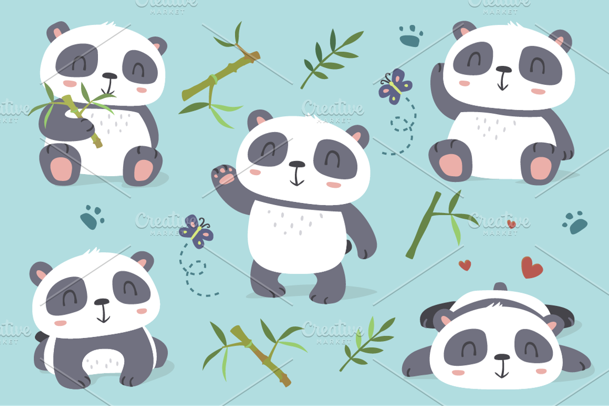 Cartoon panda set, an Animal Illustration by SunnyWS (Photo 3 of 10)