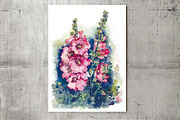 SALE! Watercolor Hollyhocks flowers, a Decorative Illustration by MaryAmi (Thumbnail 2 of 3)