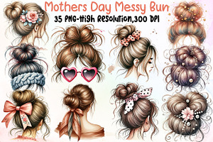 Mothers Day Messy Bun Clipart, an Illustration by Sublimation Artist