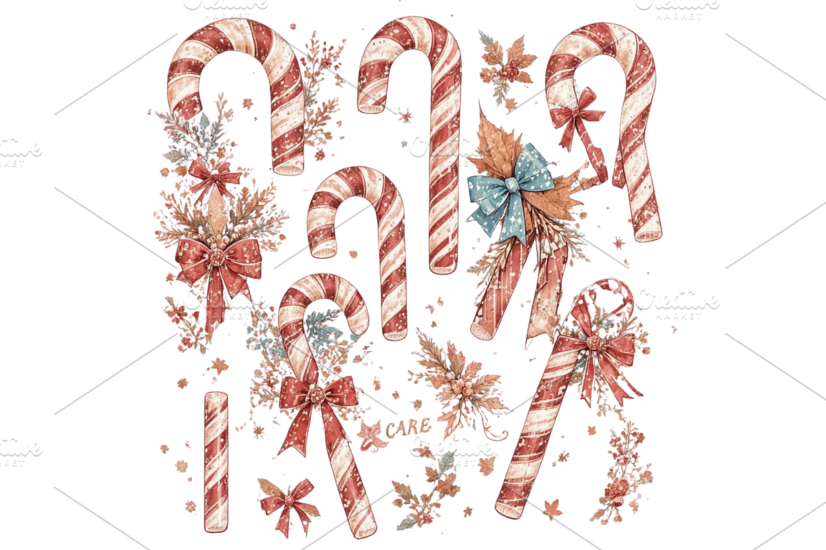watercolor Christmas candy cane, a Seasonal Illustration by Creative design (Photo 5 of 7)