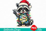 Funny Raccoon Christmas Design, an Illustration by Watercolor design (Thumbnail 1 of 3)
