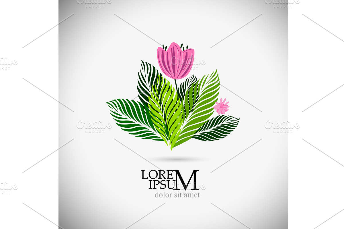 Abstract pink flower with leaves, an Object Illustration by Nenahliadava Design