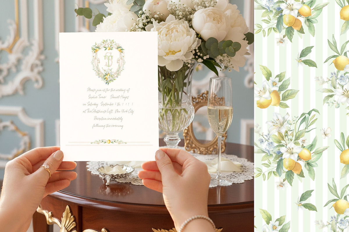 Lemon Lily Wedding Watercolor Bundle, a Decorative Illustration by WonderWonder (Photo 12 of 13)