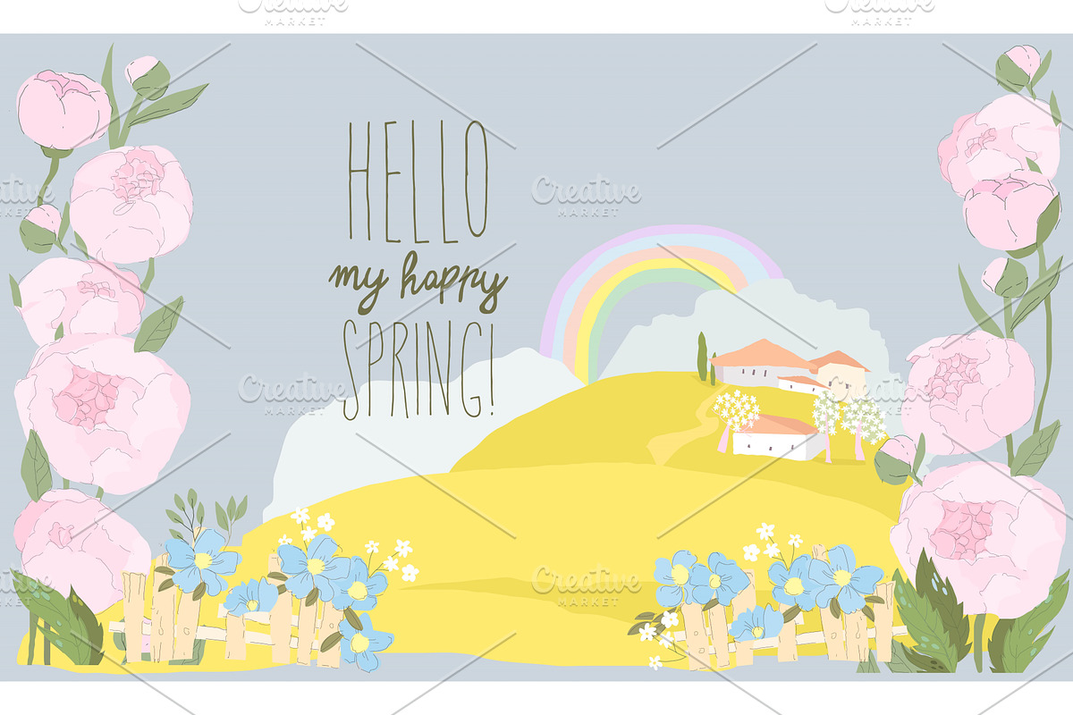 Cartoon Spring Flowers and Village, an Object Illustration by Maria Starus