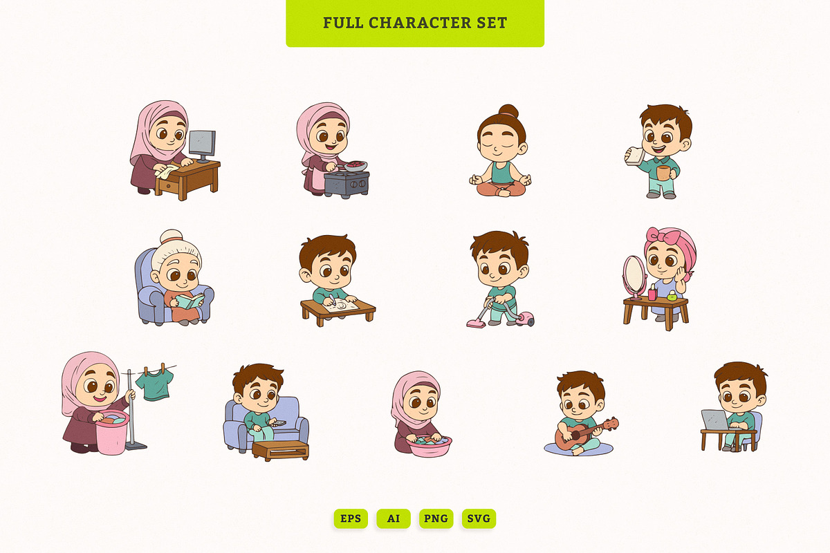 13 Cute Daily Home Routine Character, an Illustration by MEANDSTUDIO (Photo 2 of 5)