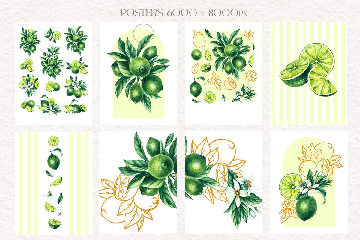 Lime Watercolor Collection, a Food Illustration by SashaKondr (Photo 10 of 15)