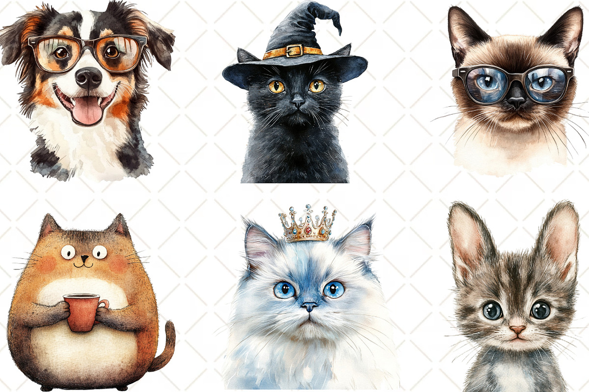 Quirky Dogs Cats Sublimation Clipart, an Illustration by Black Bird Studio (Photo 5 of 6)