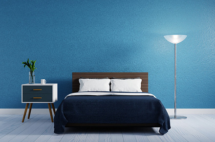 Blue bedroom with bed lamp. Interior and Architecture concept. 3, an Architecture Photo by Ministocker