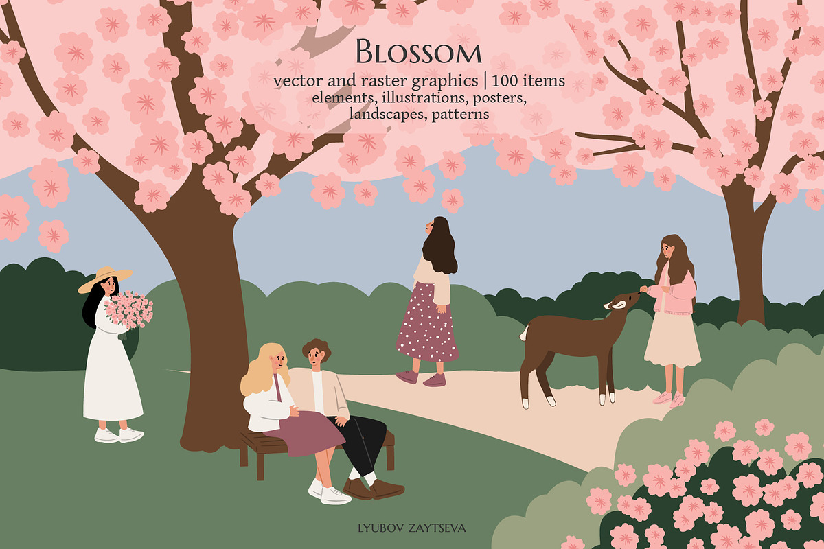 Blossom | Women in nature scenes, a Seasonal Illustration by LyubovZaytseva (Photo 1 of 19)