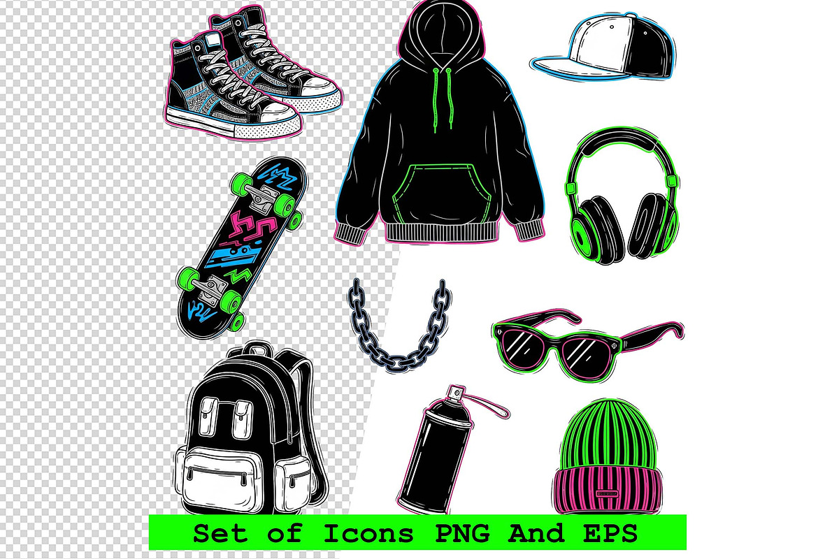 Set of  streetwear icons vector, an Icon by one-touch