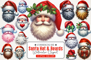 Santa Hat & Beards Clipart Pack, an Illustration by RobertsArt