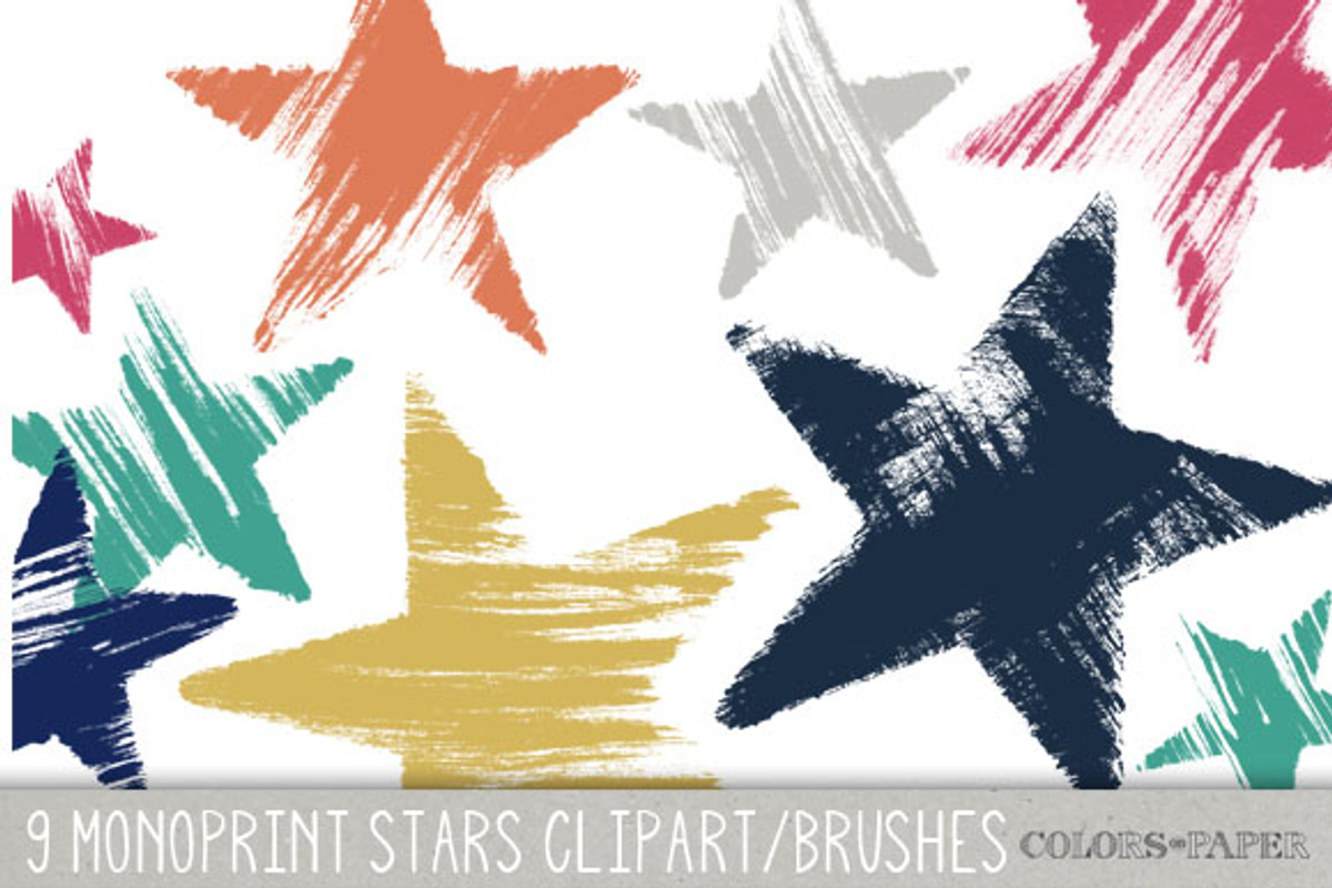 Handmade Monoprint Stars Clipart, a Texture Illustration by Colors on Paper (Photo 1 of 3)