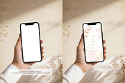 Minimalist Beige Phone in Hand Mocku, a Product Mockup by TatiMockup (Thumbnail 2 of 3)