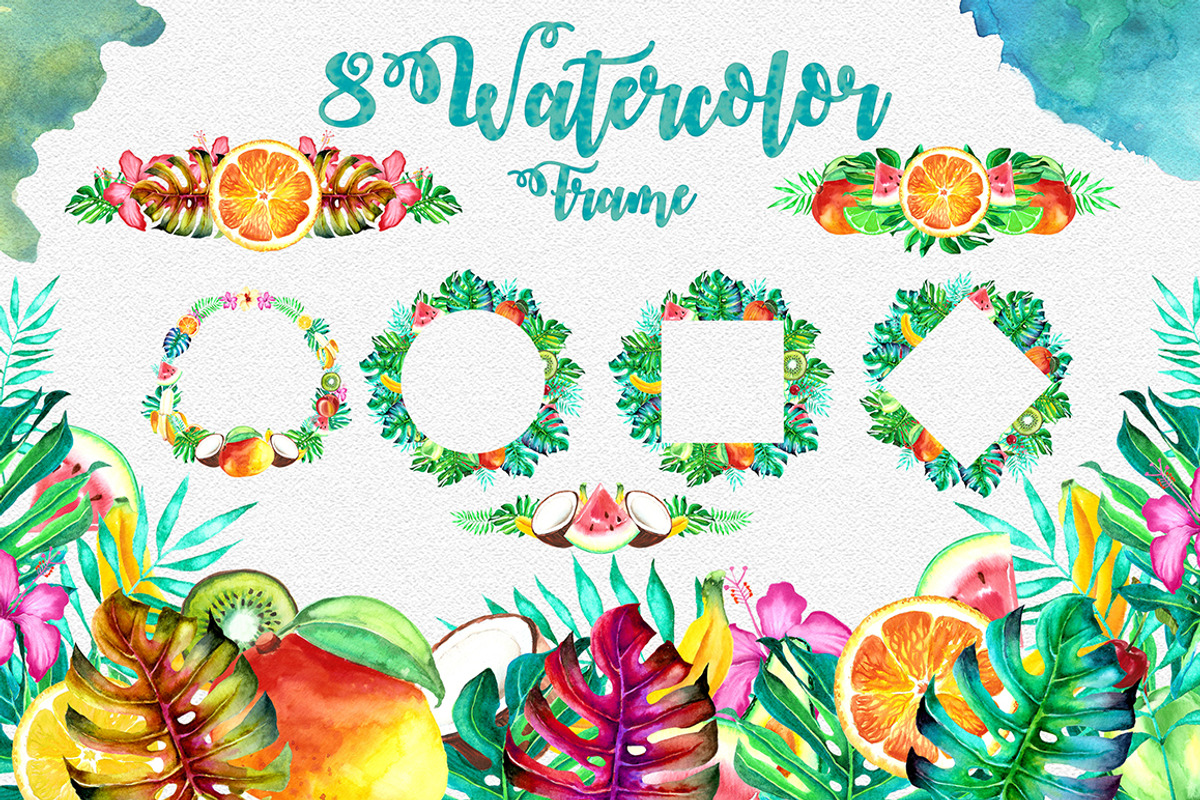 Watercolor Summer Design Set, an Illustration by Free-PSD-Templates (Photo 3 of 7)