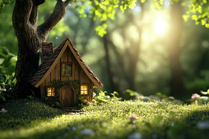 Magical wooden house nestled in a vi, a Photo by Iftikhar Alam