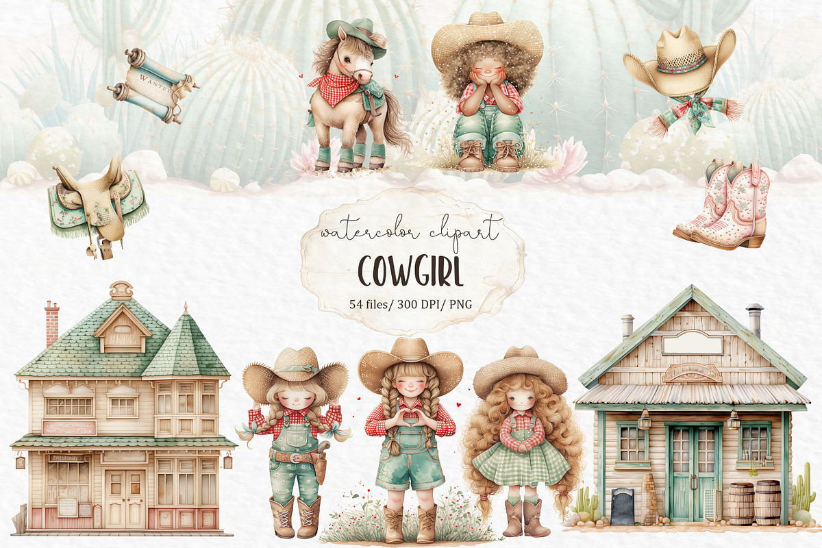 Cowgirl watercolor clipart, a Person Illustration by MyLittleMeow (Photo 1 of 7)