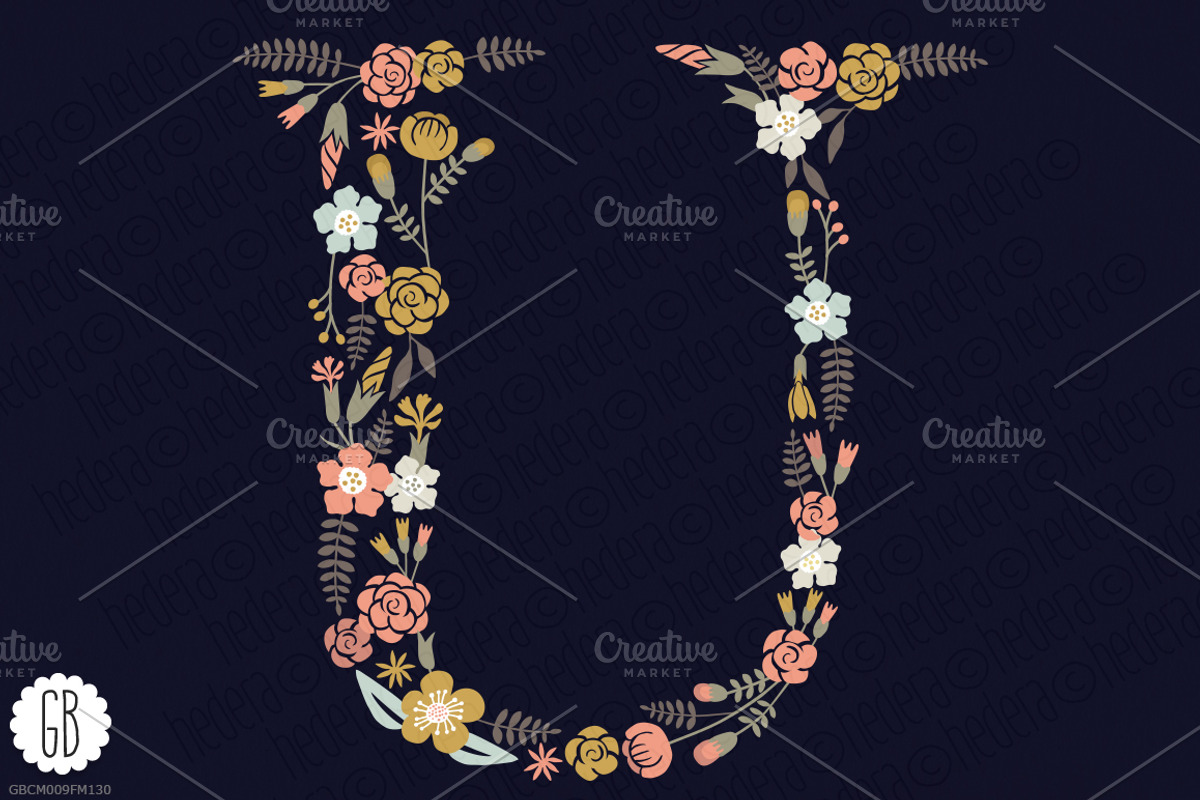 Floral letters, monogram, floral KUD, a Decorative Illustration by GrafikBoutique (Photo 2 of 3)