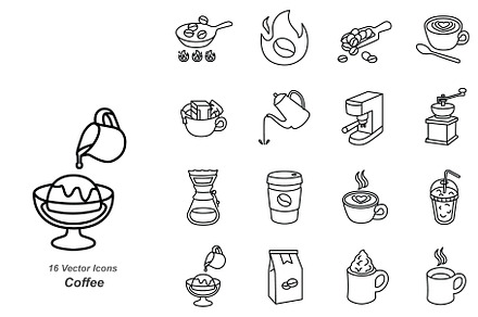 Coffee outline vector icons