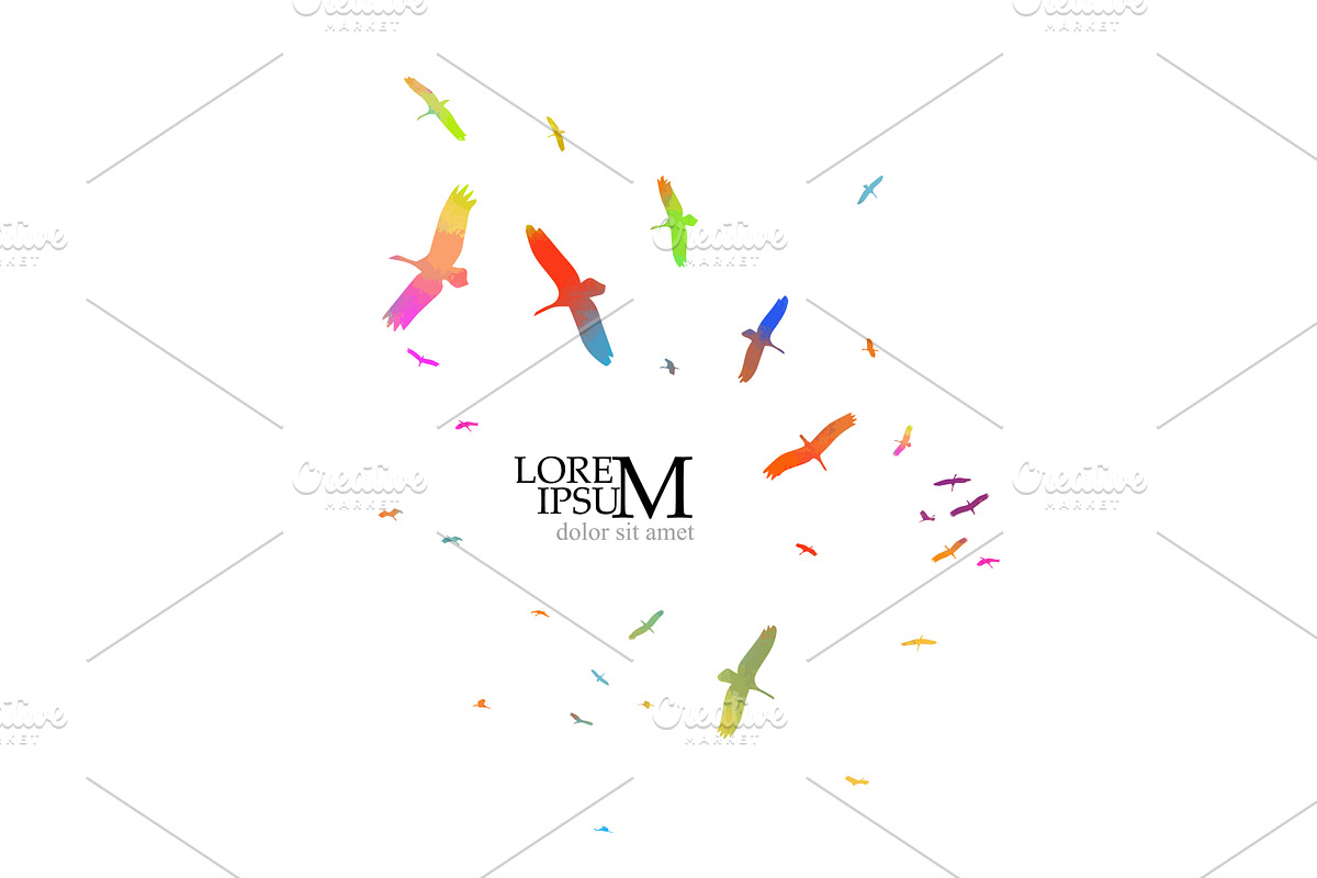 Flight of storks colored silhouette, an Animal Illustration by Nenahliadava Design