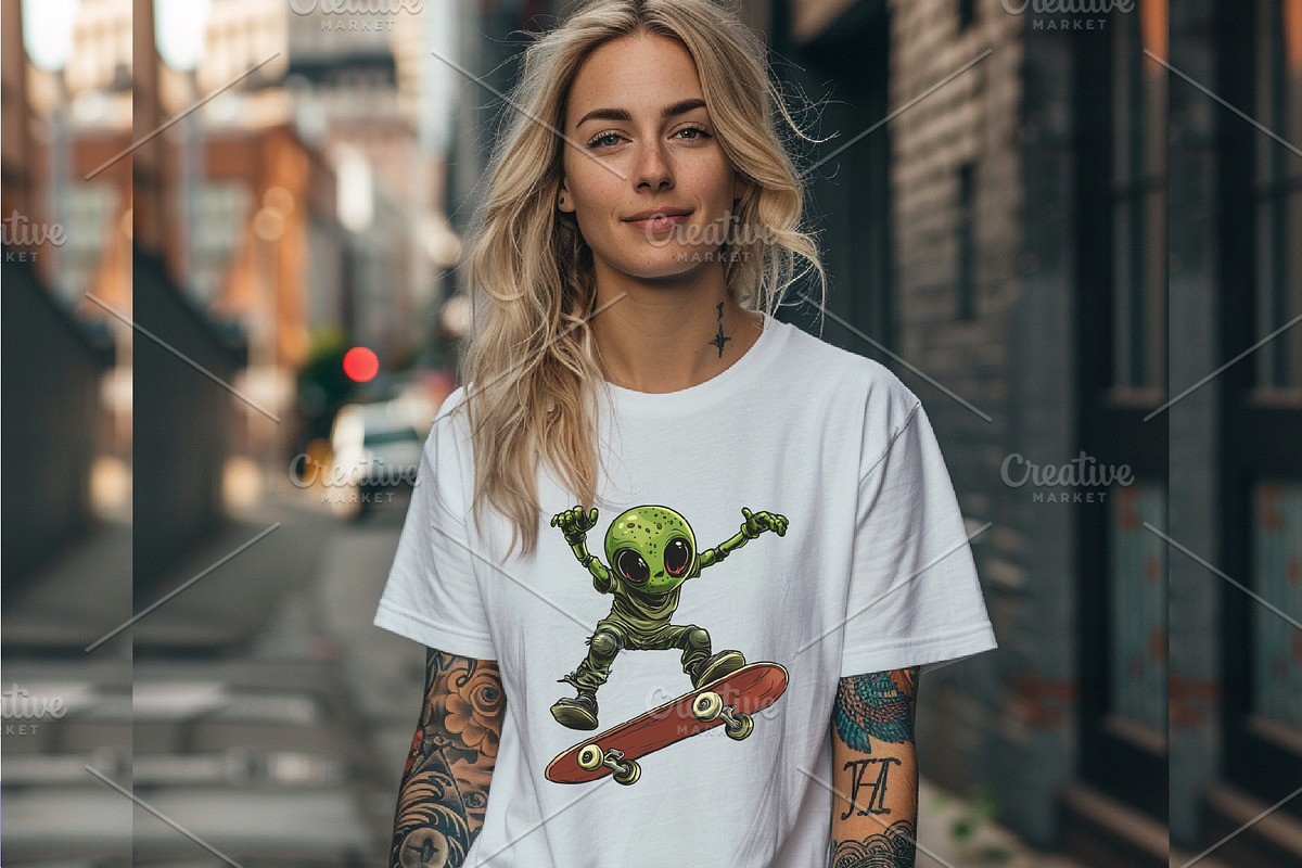 Alien on skateboarding. TShirt, an Animal Illustration by KENO Mascots (Photo 9 of 10)