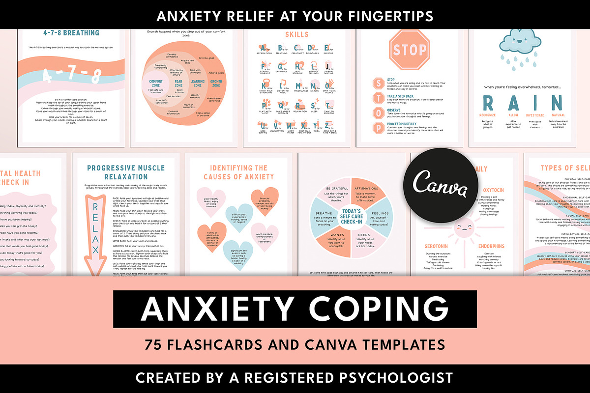 Anxiety Coping Card Canva Templates, a Templates & Theme by Miri Campbell (Photo 1 of 10)