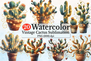 Watercolor Vintage cactus Clipart