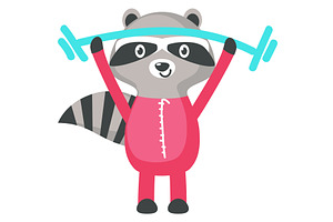 Raccoon animal training with barbell, an Animal Illustration by SiberianArt