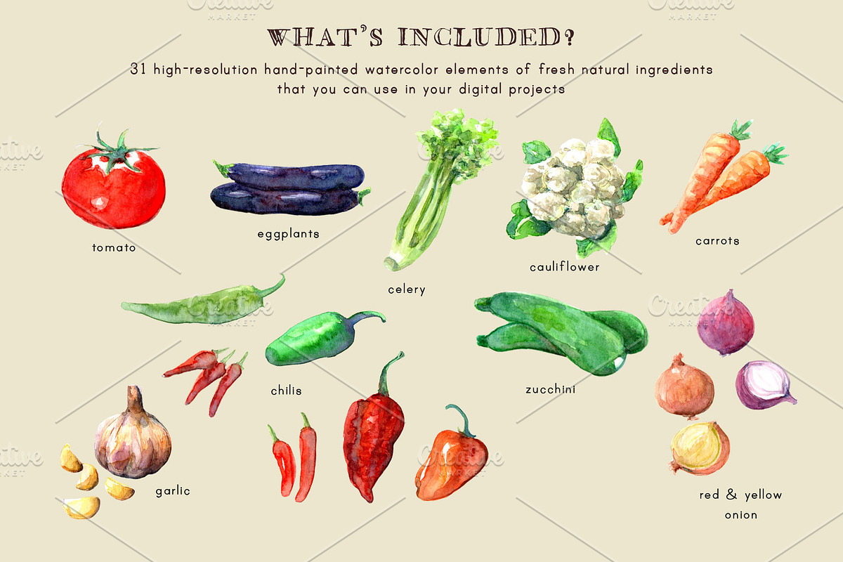 Watercolor Fresh Ingredients, a Food Illustration by Cynthia Arre (Photo 3 of 6)