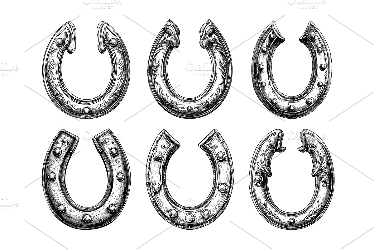 Lucky horseshoe engraving vector set, an Object Illustration by Onyx