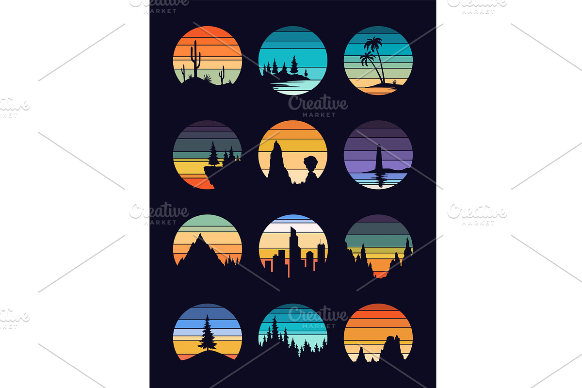 Retro sunset logo set in, an Object Illustration by Things for designers