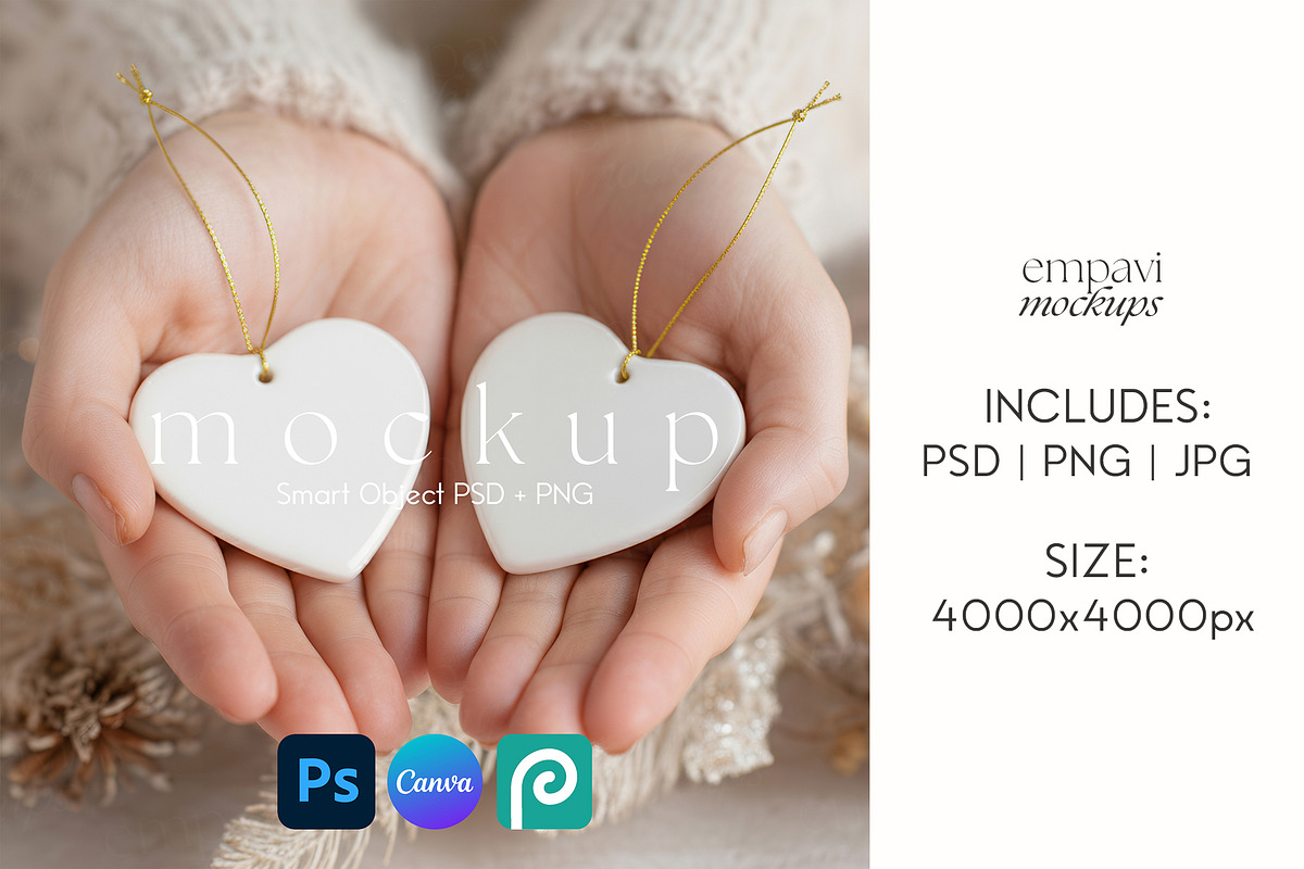 Double Heart Ornament Mockup, a Merchandise Mockup by EmpaviMockups (Photo 1 of 6)