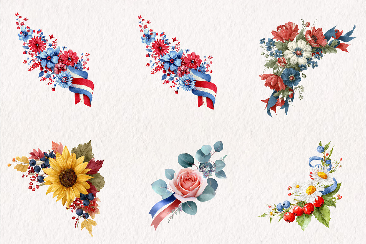 Patriotic Floral Corners Clipart, a Seasonal Illustration by CreationArt (Photo 3 of 4)