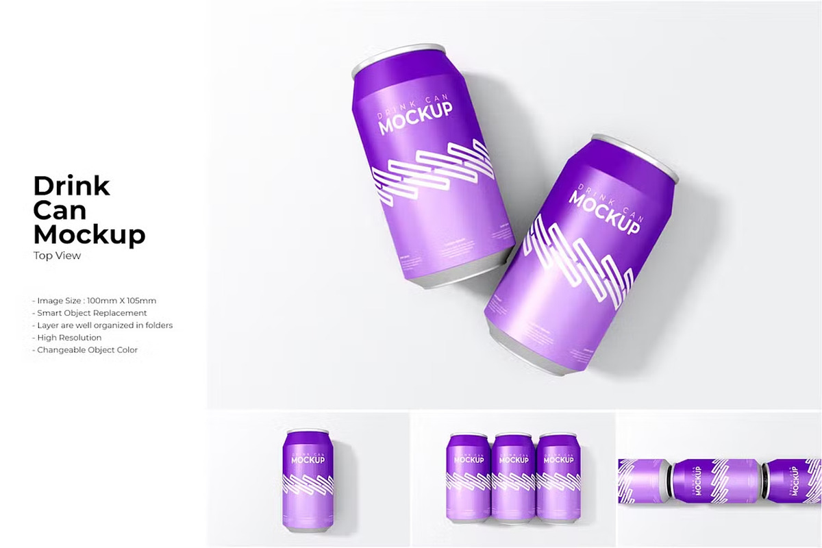 Drink Cans Mockup Template Set, a Cups & Container Mockup by GearShift (Photo 1 of 5)