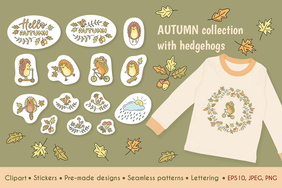 Cozy Autumn Hedgehog Collection, an Animal Illustration by Natali_Zhy (Photo 1 of 6)