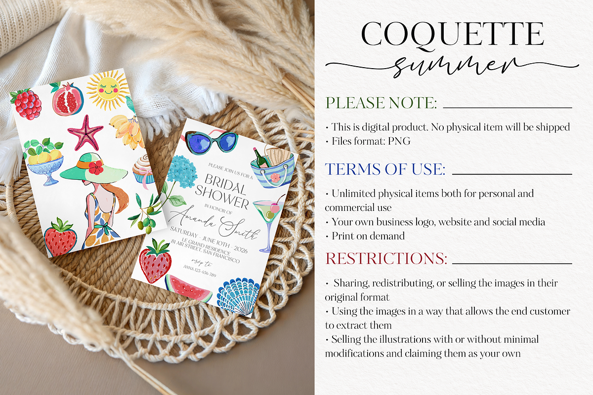 Watercolor Coquette Summer Clipart, an Illustration by TatiMockup (Photo 3 of 6)