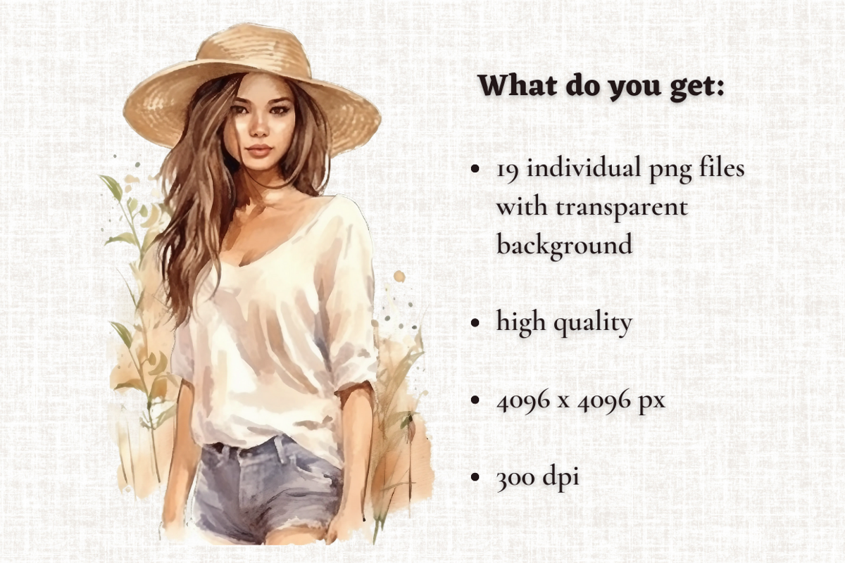 Watercolor Boho Girl Clipart, a Person Illustration by Mash Mash Stickers (Photo 2 of 9)