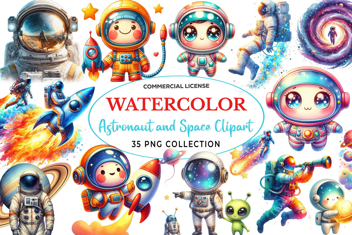 Astronaut and Space Watercolor, a Technology Illustration by fashionaddict (Photo 1 of 7)