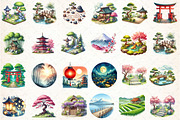 Japanese Landscape Clipart Bundle, an Illustration by DreamCafeArt (Thumbnail 2 of 7)