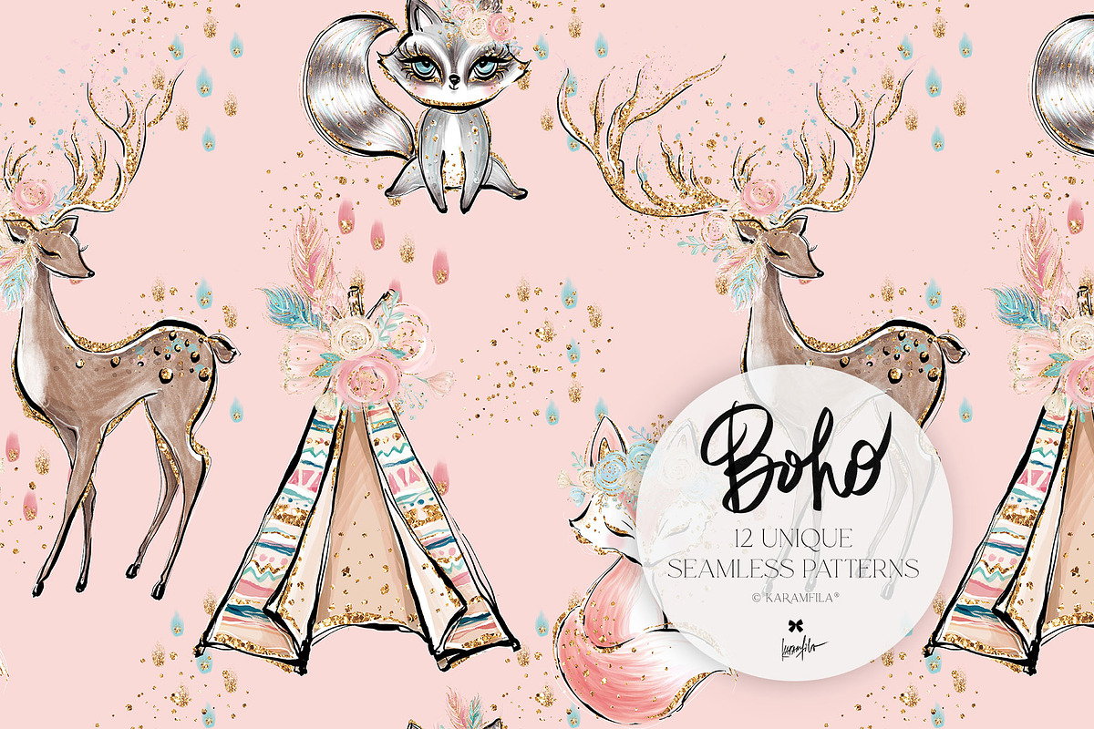 Boho Tribal Animal Seamless Patterns, a Pattern Graphic by KaramfilaS (Photo 13 of 19)