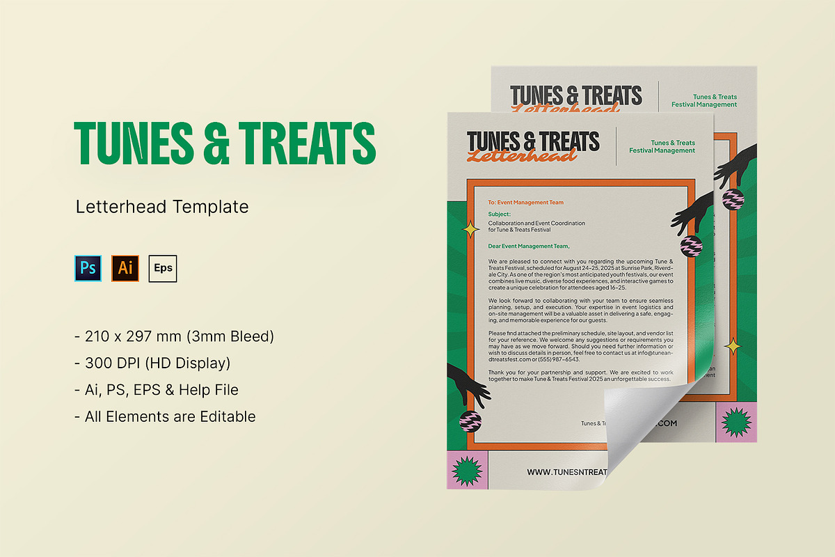 Tunes & Treats - Letterhead Template, a Print Template by StreaksideStd (Photo 3 of 3)