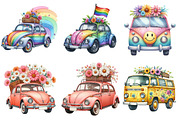Hippie Car for Summer Watercolor PNG, an Illustration by Pixels.Craft (Thumbnail 6 of 8)