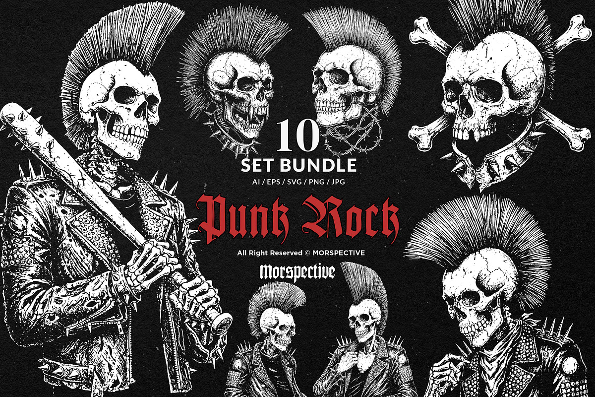 10 Bundle Dark Art Punk Rock Skull, an Illustration by Morspective (Photo 1 of 7)