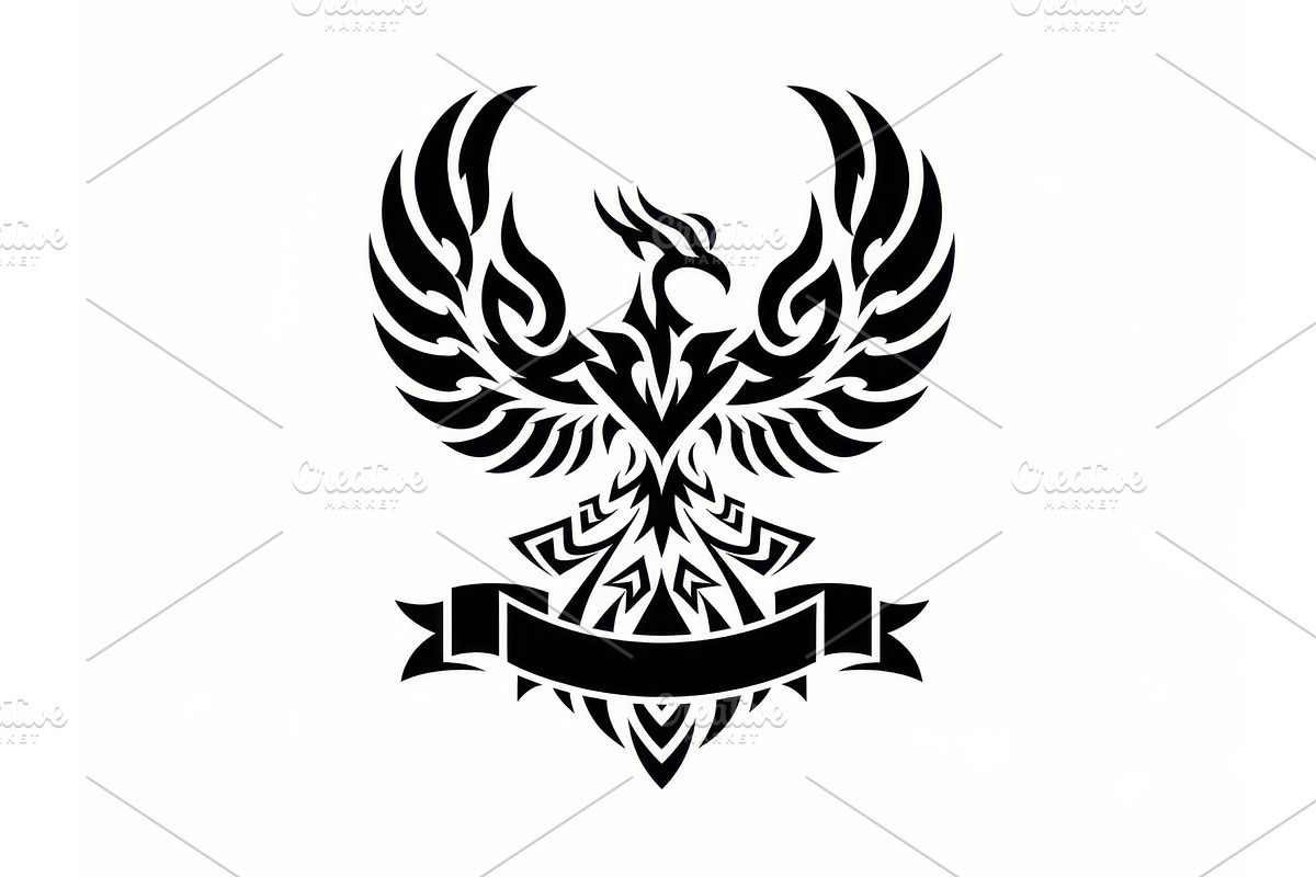 Black tribal phoenix design with, an Illustration by tilialucida