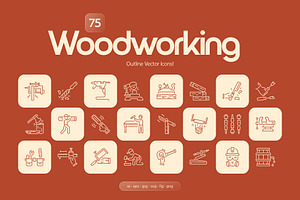 Woodworking Icon Set, an Outline Icon by Prosymbols