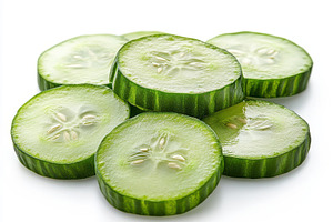 Fresh Round cucumber slices, isolate, a Food & Drink Photo by Pixeness Studio