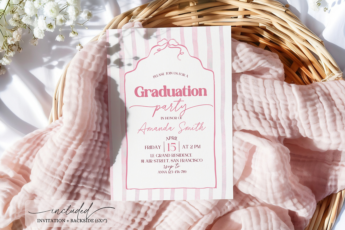 Feminine Graduation Party Invite, a Templates & Theme by VeliusCreativeStudio (Photo 2 of 3)