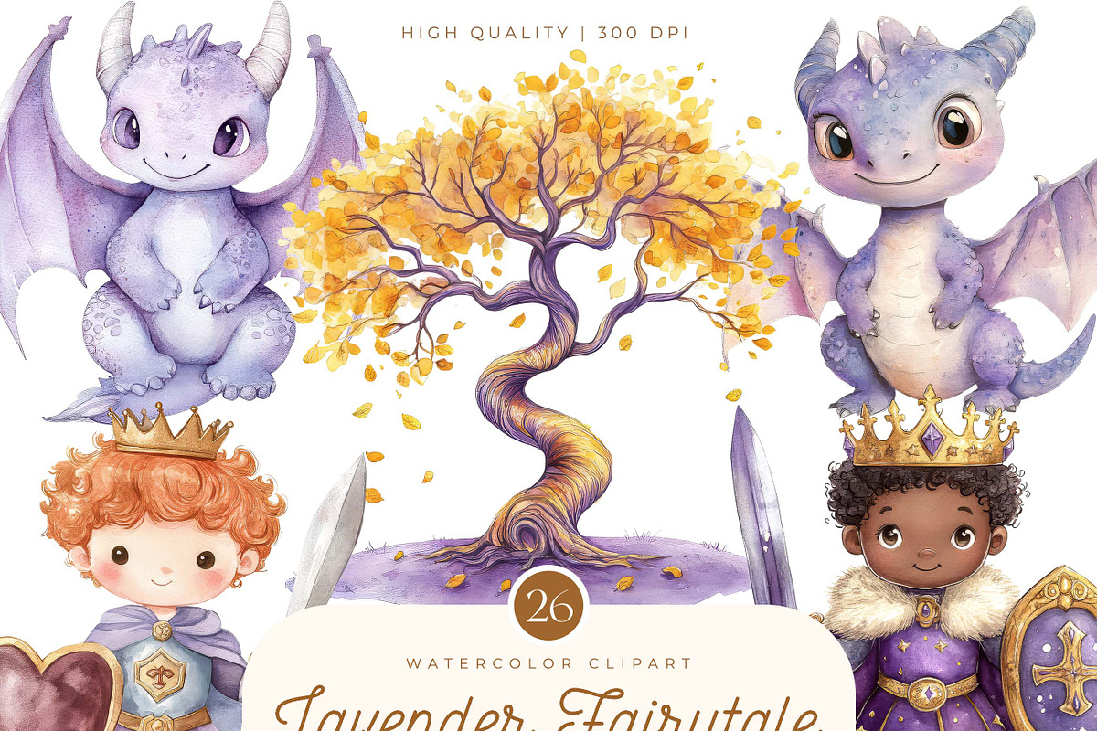 Watercolor Lavender Legends Clipart, an Illustration by SparkyDesignsUS (Photo 1 of 9)