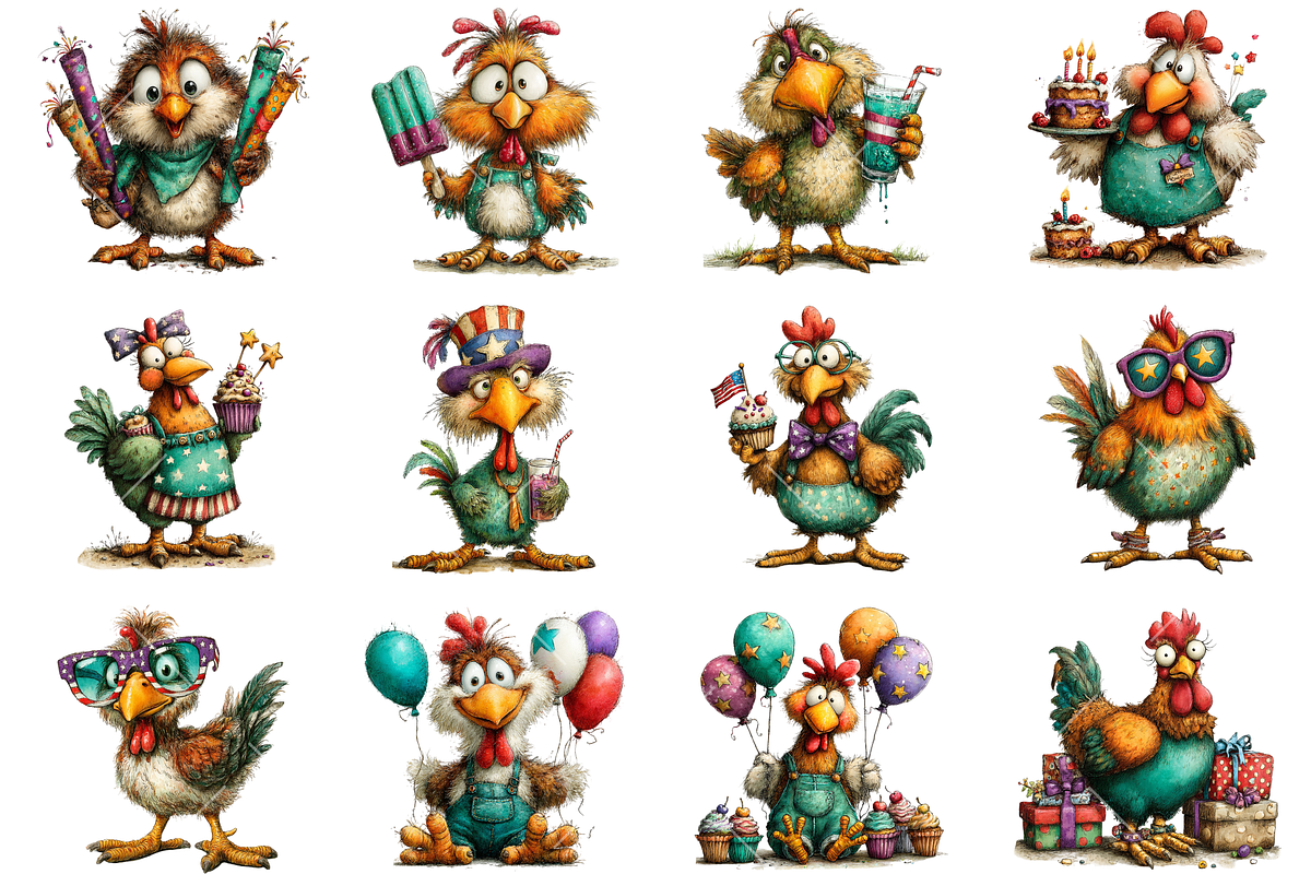 Whimsical Patriotic Chicken Clipart, an Illustration by OK Design (Photo 3 of 6)
